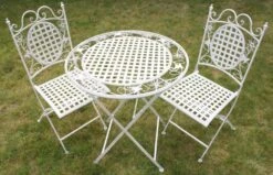 Maribelle Folding Garden Patio Furniture Set Round Table And Two Square Chairs