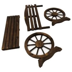 Woodside 2 Seater Wheel Bench, Outdoor Garden Patio Furniture Burnt Stained Wood -ALA Garden Shop 0DE1QFP3I05