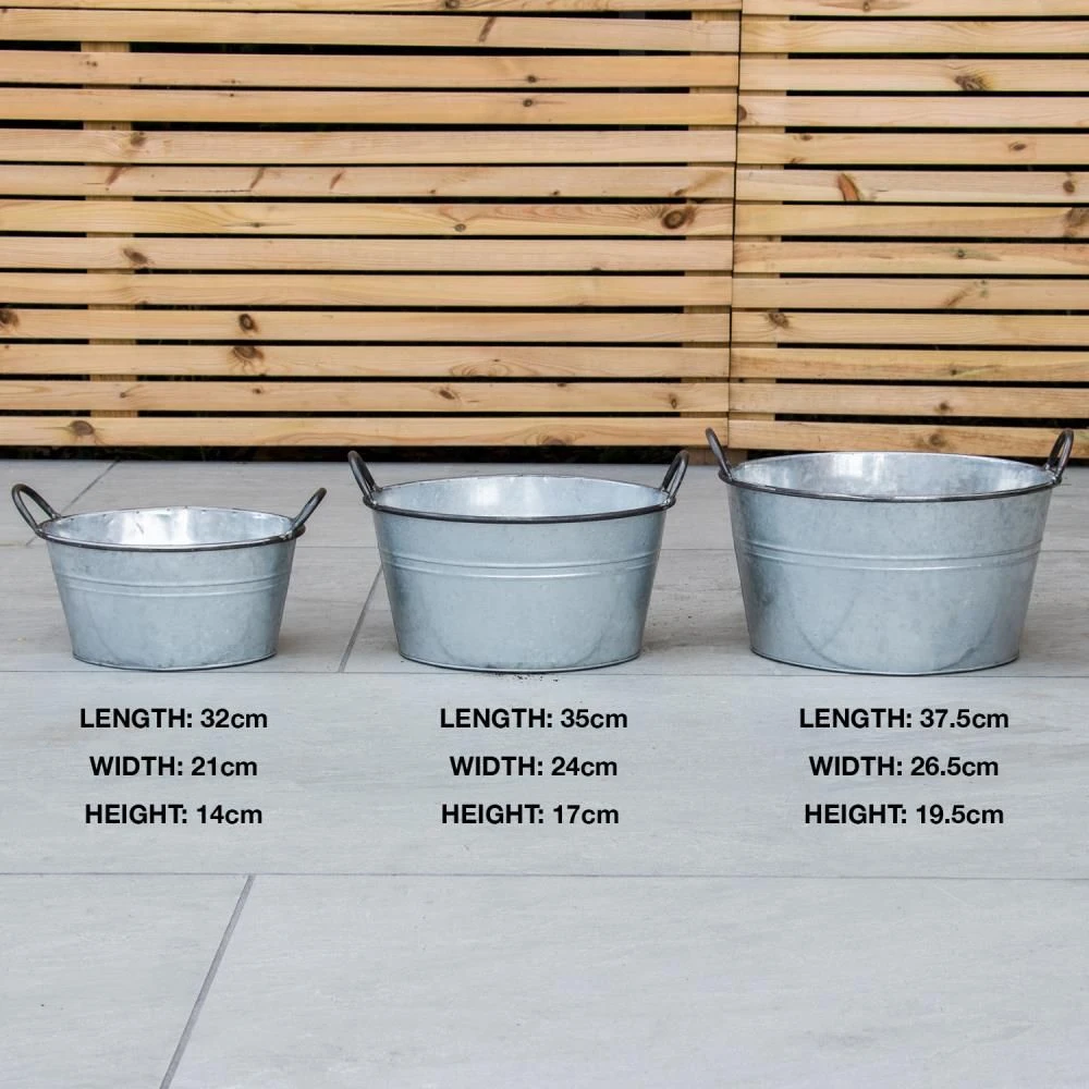 Woodside Vintage Galvanised Steel Garden & Home Flower Planter Tubs, Pack Of 3 8 Woodside Vintage Galvanised Steel Garden & Home Flower Planter Tubs, Pack Of 3 - Image 6