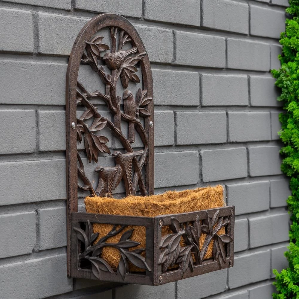 Woodside Cast Iron Wall Mounted Planter With Coco Liner - Design D 3 Woodside Cast Iron Wall Mounted Planter With Coco Liner - Design D
