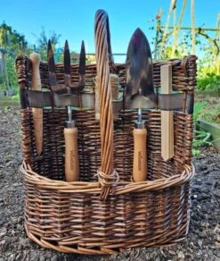 Woodside Willow Tool Basket/Trug With Garden Hand Tools Trowel/Fork/Dibber