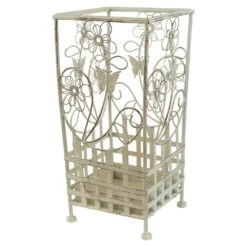 Maribelle White Traditional Floral Design Umbrella And Walking Stick Stand -ALA Garden Shop 5HH4GOXS2VC