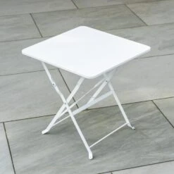 Woodside Indoor/Outdoor Folding Garden Side Table, Foldable White Coffee Table