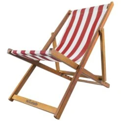 Woodside Traditional Folding Beach/Garden Wooden Deck Chair Seaside Lounger Red & White X 2 -ALA Garden Shop BHX2LDBOQUW