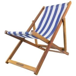 Woodside Traditional Folding Beach/Garden Wooden Deck Chair Seaside Lounger Dark Blue & White X 2 -ALA Garden Shop CIWQ1OQSPRL
