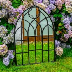 Woodside Wyton XL Decorative Arched Outdoor Garden Mirror, W: 70cm X H: 100cm