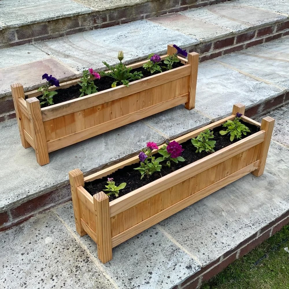 Woodside Aldeby Wooden Garden Trough Planter/Flower Container Box, Pack Of 2 2 Woodside Aldeby Wooden Garden Trough Planter/Flower Container Box, Pack Of 2