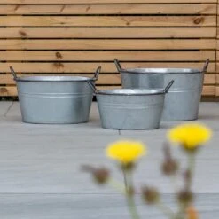Woodside Vintage Galvanised Steel Garden & Home Flower Planter Tubs, Pack Of 3 11 Woodside Vintage Galvanised Steel Garden & Home Flower Planter Tubs, Pack Of 3 -ALA Garden Shop F1MUA40WLEV