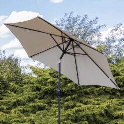 Woodside Large 2.7m Garden Parasol Umbrella With Winding Crank & Tilt Sand