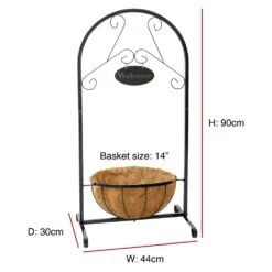 Woodside Hanging Coconut Flower Basket Planter Stand With Garden Welcome Sign -ALA Garden Shop GYPDNQCOV14