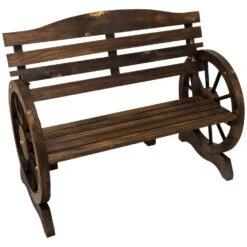 Woodside 2 Seater Wheel Bench, Outdoor Garden Patio Furniture Burnt Stained Wood -ALA Garden Shop MFB303UDD5G