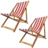 Woodside Traditional Folding Beach/Garden Wooden Deck Chair Seaside Lounger Red & White X 2 -ALA Garden Shop NUVRUU425XR