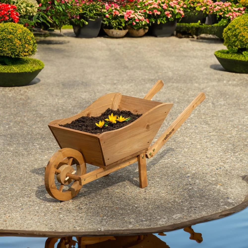 Woodside Wooden Ornamental Garden Plant/Flower Wheel Barrow Planter 4 Woodside Wooden Ornamental Garden Plant/Flower Wheel Barrow Planter - Image 2