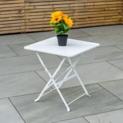 Woodside Indoor/Outdoor Folding Garden Side Table, Foldable White Coffee Table -ALA Garden Shop O3P3UTIT4NU