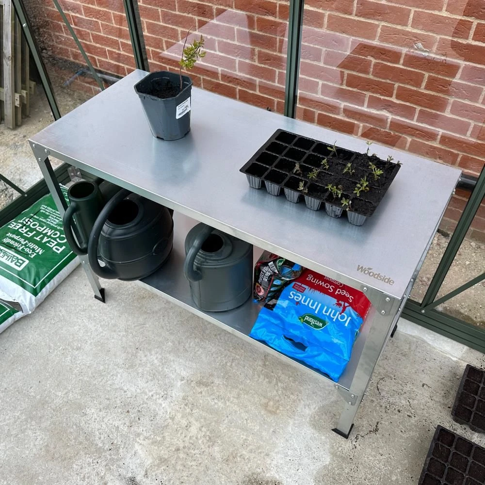 Woodside 2 Tier Galvanised Steel Greenhouse Potting/Work Bench, Planting Shelves 5 Woodside 2 Tier Galvanised Steel Greenhouse Potting/Work Bench, Planting Shelves - Image 3