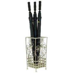 Maribelle White Traditional Floral Design Umbrella And Walking Stick Stand -ALA Garden Shop PVCQCWOQJZU