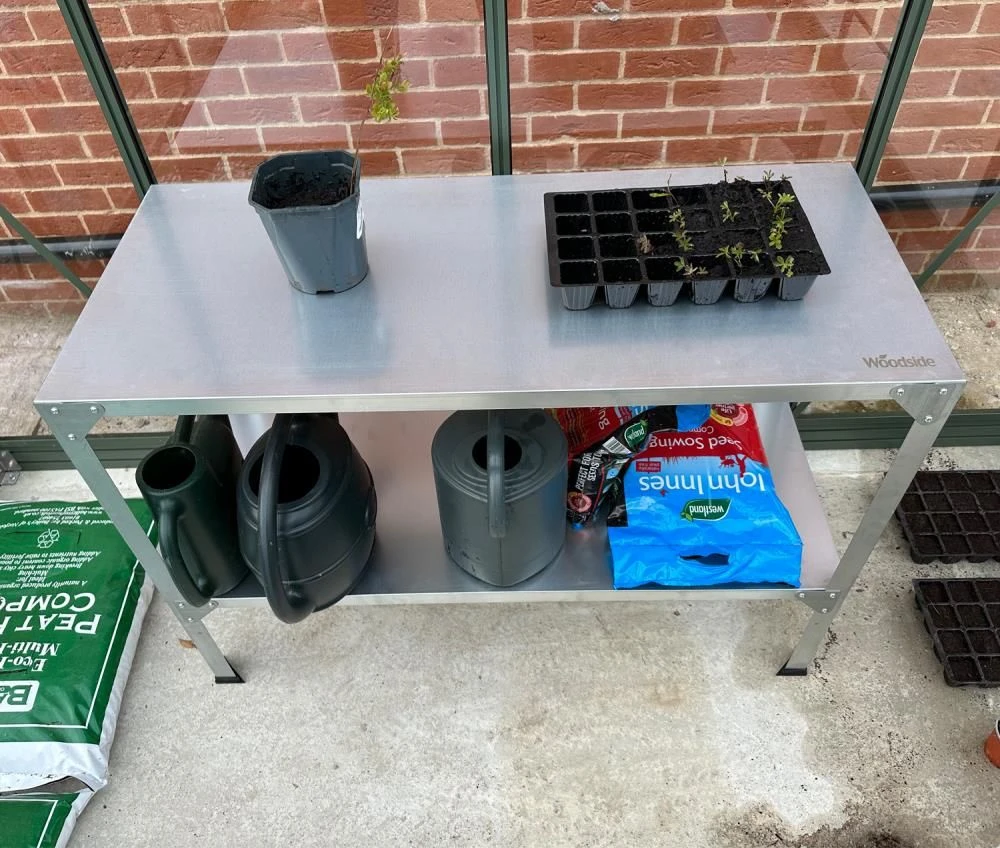 Woodside 2 Tier Galvanised Steel Greenhouse Potting/Work Bench, Planting Shelves 6 Woodside 2 Tier Galvanised Steel Greenhouse Potting/Work Bench, Planting Shelves - Image 4