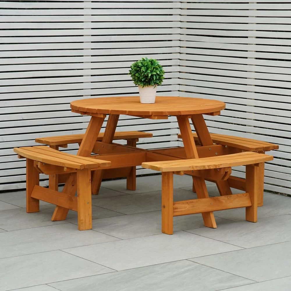 Maribelle 8 Seater Round Wooden Garden/Pub Bench - STAINED 4 Maribelle 8 Seater Round Wooden Garden/Pub Bench - STAINED - Image 2