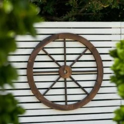 Woodside Decorative Rustic/Vintage Garden Wooden Wagon Wheel Ornament