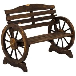 Woodside 2 Seater Wheel Bench, Outdoor Garden Patio Furniture Burnt Stained Wood -ALA Garden Shop UVZZPQNLQRV