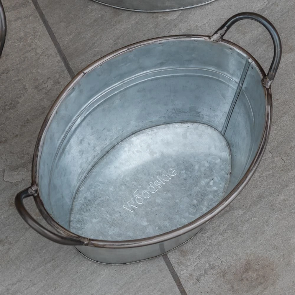 Woodside Vintage Galvanised Steel Garden & Home Flower Planter Tubs, Pack Of 3 7 Woodside Vintage Galvanised Steel Garden & Home Flower Planter Tubs, Pack Of 3 - Image 5