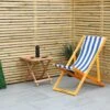 Woodside Traditional Folding Beach/Garden Wooden Deck Chair Seaside Lounger, Dark Blue/White -ALA Garden Shop XATRL3SNFOR