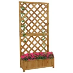 Woodside Aldburgh Wooden Garden Trough Planter/Flower Container Box With Trellis -ALA Garden Shop YKCZMIZTE5B