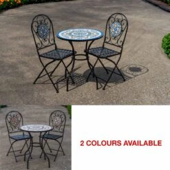 Woodside Postwick Mosaic Garden Table And Folding Chair Set Outdoor Dining Furniture